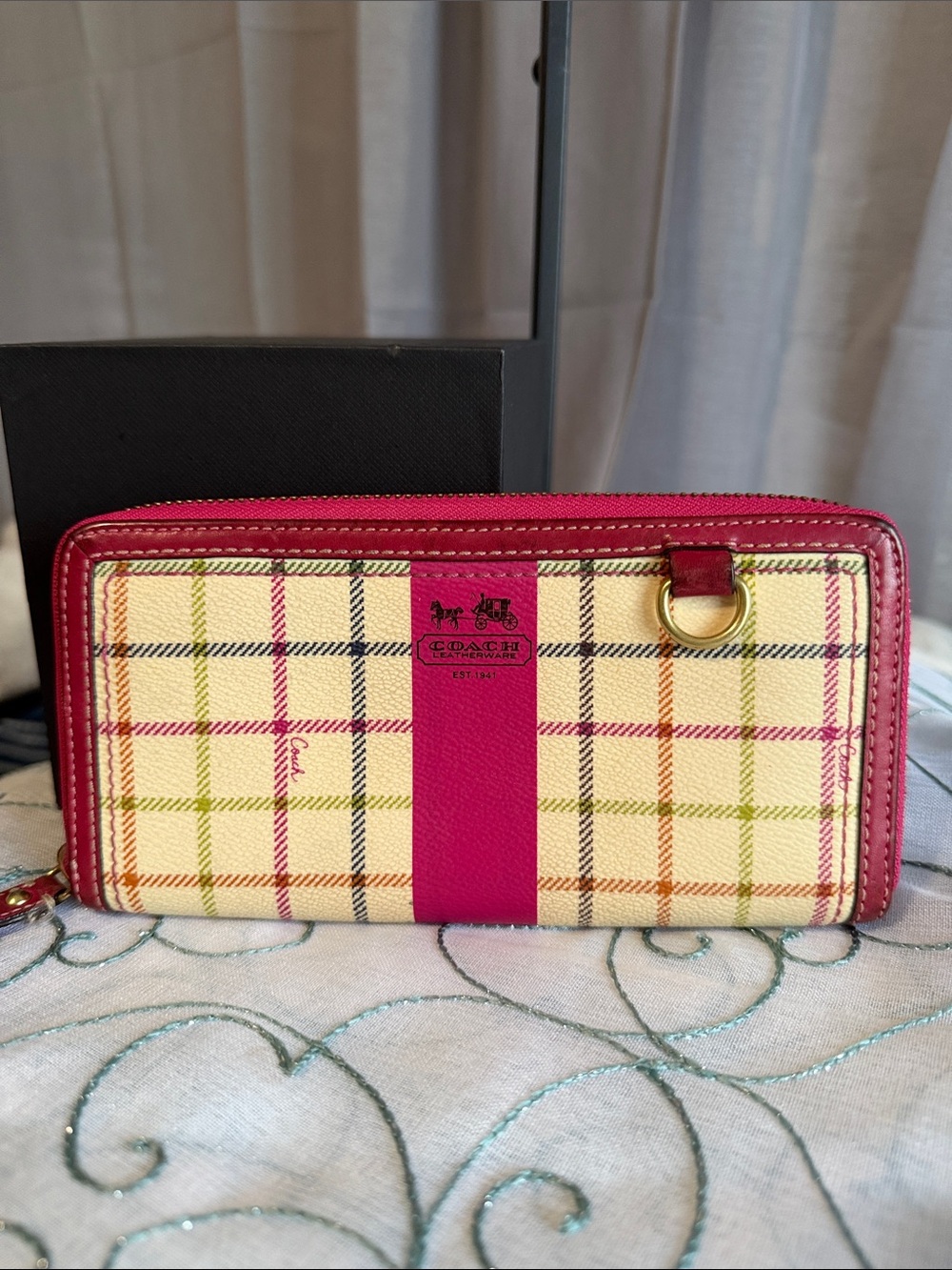Coach Tattersall accordion style full zip wallet